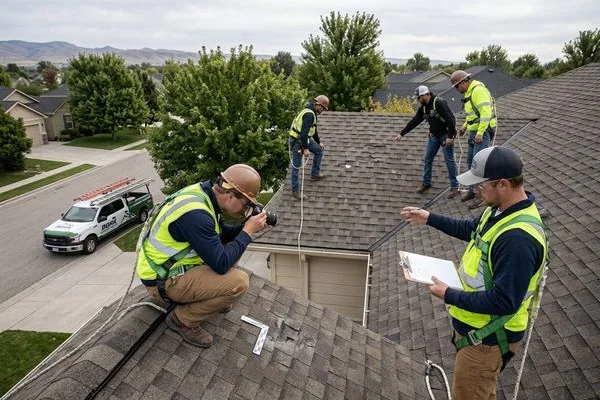 Roof inspection crew documenting damage