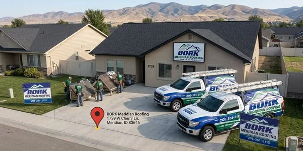 Map showing Bork Meridian Roofing location at 1739 W Cherry Ln, Meridian, ID